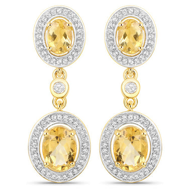 18K Yellow Gold Plated 5.70 Carat Genuine Citrine and White Topaz .925 Sterling Silver Earrings - 0
