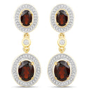 18K Yellow Gold Plated 6.30 Carat Genuine Garnet and White Topaz .925 Sterling Silver Earrings-2