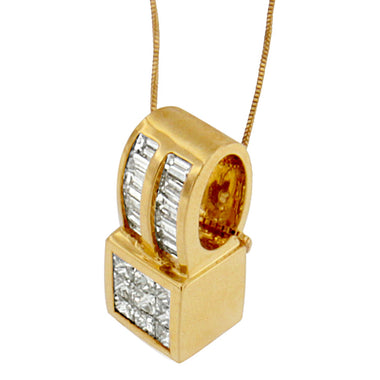 14K Yellow Gold 1 1/4 cttw Princess and Baguette Cut Geometric Inspired Diamond Pendant Necklace (H-I, VS1-VS2) - 0