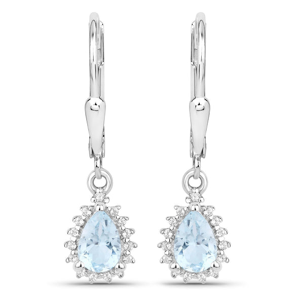 2.00 Carat Genuine Blue Topaz and White Topaz .925 Sterling Silver Jewelry Set