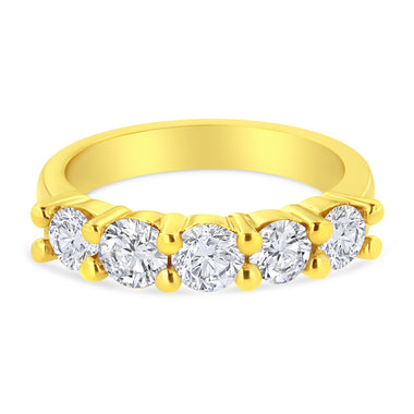14K Yellow Gold Plated .925 Sterling Silver 1 1/2 Cttw Shared Prong Set Brilliant Round-Cut Diamond Anniversary or Wedding Band Ring (K-L Color, SI2-I1 Clarity) - Size 7 - 0