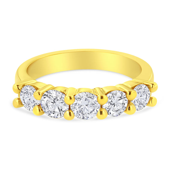 14K Yellow Gold Plated .925 Sterling Silver 1 1/2 Cttw Shared Prong Set Brilliant Round-Cut Diamond Anniversary or Wedding Band Ring (K-L Color, SI2-I1 Clarity) - Size 7