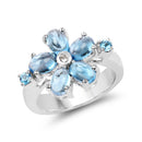 3.68 Carat Genuine Swiss Blue Topaz and White Topaz .925 Sterling Silver Ring-1