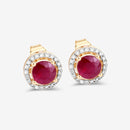 1.22 Carat Genuine Ruby and White Diamond 14K Yellow Gold Earrings-4