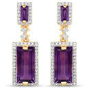 18K Yellow Gold Plated 6.01 Carat Genuine Emerald and White Topaz .925 Sterling Silver Earrings-2