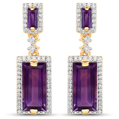 18K Yellow Gold Plated 6.01 Carat Genuine Emerald and White Topaz .925 Sterling Silver Earrings - 0