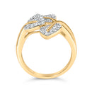 10k Yellow and White Gold 1/2 Cttw Baguette and Round Diamond Bypass Triple Leaf Ring (I-J Color, I1-I2 Clarity) - Size 7-5