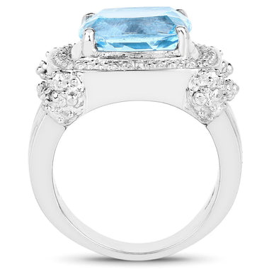 4.90 Carat Genuine Blue Topaz & White Topaz .925 Sterling Silver Ring - 0