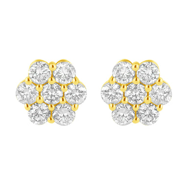 14K Yellow Gold 1/2 Cttw Brilliant Round Cut Diamond Floral Cluster Stud Earrings with Pushbacks (J-K Color, VS2-SI1 Clarity) - 0