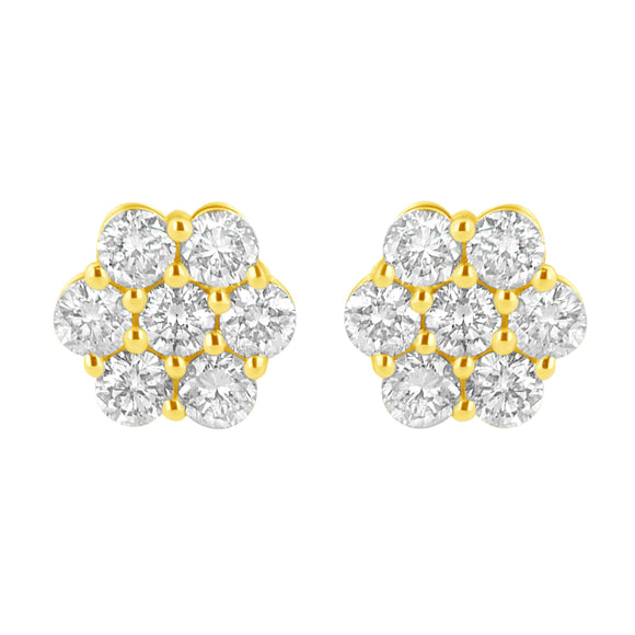 14K Yellow Gold 1.0 Cttw Diamond Flower Earring (J-K Color, I1-I2 Clarity)