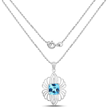 8.18 Carat Genuine Swiss Blue Topaz .925 Sterling Silver Pendant - 0