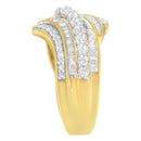 10K Yellow Gold 1.0 Cttw Baguette and Round Diamond Multi-Row Wave Bypass Ring (I-J Color, I1-I2 Clarity) - Ring Size 7-5
