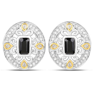 0.93 Carat Genuine Blue Sapphire and White Diamond .925 Sterling Silver Earrings - 0