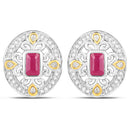0.77 Carat Genuine Ruby and White Diamond .925 Sterling Silver Earrings-2
