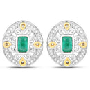 0.69 Carat Genuine Zambian Emerald and White Diamond .925 Sterling Silver Earrings-3