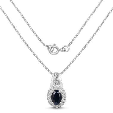 0.98 Carat Genuine Blue Sapphire and White Topaz .925 Sterling Silver Pendant - 0