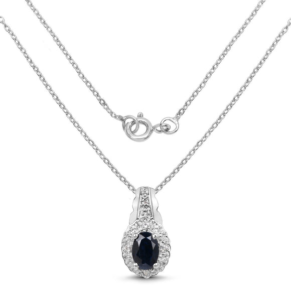 0.98 Carat Genuine Blue Sapphire and White Topaz .925 Sterling Silver Pendant