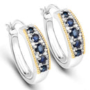 0.70 Carat Genuine Blue Sapphire and White Diamond .925 Sterling Silver with 14K Yellow Gold Earrings-2