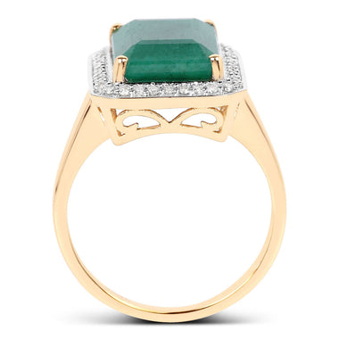 5.71 Carat Dyed Emerald and White Diamond 14K Yellow Gold Ring - 0