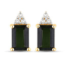 1.25 Carat Genuine Green Tourmaline and White Diamond 14K Yellow Gold Earrings-5