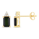 1.25 Carat Genuine Green Tourmaline and White Diamond 14K Yellow Gold Earrings-6