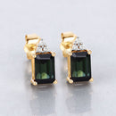 1.25 Carat Genuine Green Tourmaline and White Diamond 14K Yellow Gold Earrings-8