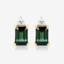 1.25 Carat Genuine Green Tourmaline and White Diamond 14K Yellow Gold Earrings-9