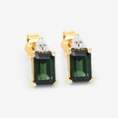 1.25 Carat Genuine Green Tourmaline and White Diamond 14K Yellow Gold Earrings-11