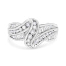 10K White Gold Ring 3/4 Cttw Round and Baguette-Cut Diamond Bypass Ring (H-I Color, I2-I3 Clarity) - Size 6-2