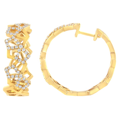 14K Yellow Gold 3/4 Cttw Diamond Honeycomb Hoop Earrings (G-H Color, SI1-SI2 Clarity) - 24MM - 0