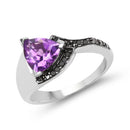1.55 Carat Genuine Amethyst and Black Diamond .925 Sterling Silver Ring-1