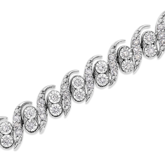 .925 Sterling Silver 2.0 Cttw Round-Cut Diamond "S" Link Bracelet (I-J Color, I3 Clarity) - 7.25"