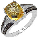 2.82 Carat Genuine Citrine, Champagne Diamond & White Diamond .925 Sterling Silver Ring-1