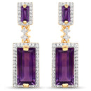 18K Yellow Gold Plated 6.01 Carat Genuine Emerald and White Topaz .925 Sterling Silver Earrings-1