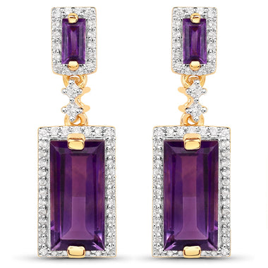 18K Yellow Gold Plated 6.01 Carat Genuine Emerald and White Topaz .925 Sterling Silver Earrings