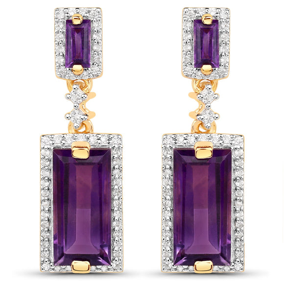 18K Yellow Gold Plated 6.01 Carat Genuine Emerald and White Topaz .925 Sterling Silver Earrings