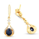 0.86 Carat Genuine Blue Sapphire and White Diamond 14K Yellow Gold Earrings-2