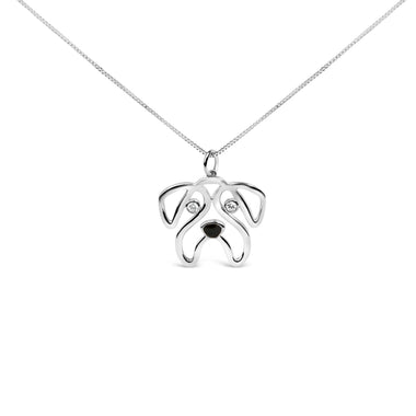 .925 Sterling Silver Diamond Accent Pug Dog Pendant Necklace (I-J Color, I2-I3 Clarity) - 18" Inches - 0