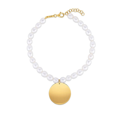 14k Yellow Gold Pearl Tag Charm Bracelet - 0