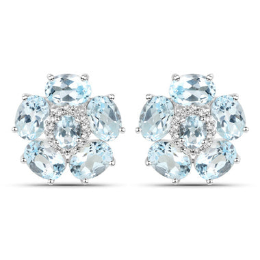 18K White Gold Plated 10.48 Carat Genuine Blue Topaz and White Topaz .925 Sterling Silver Earrings - 0