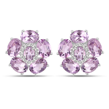 18K White Gold Plated 7.74 Carat Genuine Pink Amethyst and White Topaz .925 Sterling Silver Earrings - 0