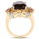 14K Yellow Gold Plated 7.10 Carat Genuine Smoky Quartz, Citrine & White Topaz Brass Ring-2