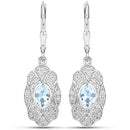 0.96 Carat Genuine Aquamarine and White Topaz .925 Sterling Silver Earrings-4