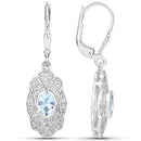 0.96 Carat Genuine Aquamarine and White Topaz .925 Sterling Silver Earrings-5