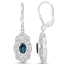 1.32 Carat Genuine London Blue Topaz and White Topaz .925 Sterling Silver Earrings-7