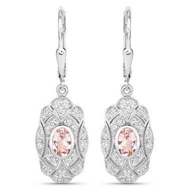 1.04 Carat Genuine Morganite and White Topaz .925 Sterling Silver Earrings - 0