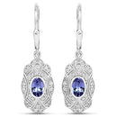 1.12 Carat Genuine Tanzanite and White Topaz .925 Sterling Silver Earrings-5