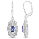 1.12 Carat Genuine Tanzanite and White Topaz .925 Sterling Silver Earrings-6