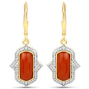 3.93 Carat Genuine Red Coral and White Diamond .925 Sterling Silver Earrings-2