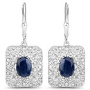 3.36 Carat Genuine Blue Sapphire and White Diamond .925 Sterling Silver Earrings-2